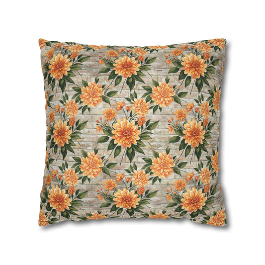 The Artisanal Flora Gallery Floral Sunburst Square Pillowcase — Orange Dahlia Botanical Throw Pillow Cover - Creations by Chris and Carlos