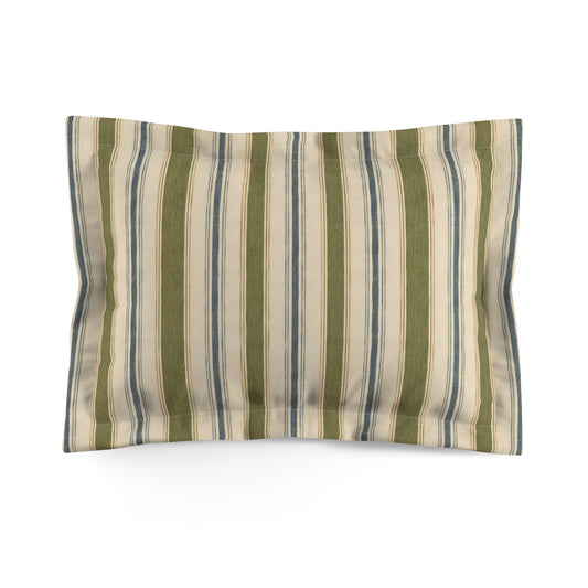 Striped Microfiber Pillow Sham — Coastal Green & Blue Decorative Pillowcase - Creations by Chris and Carlos