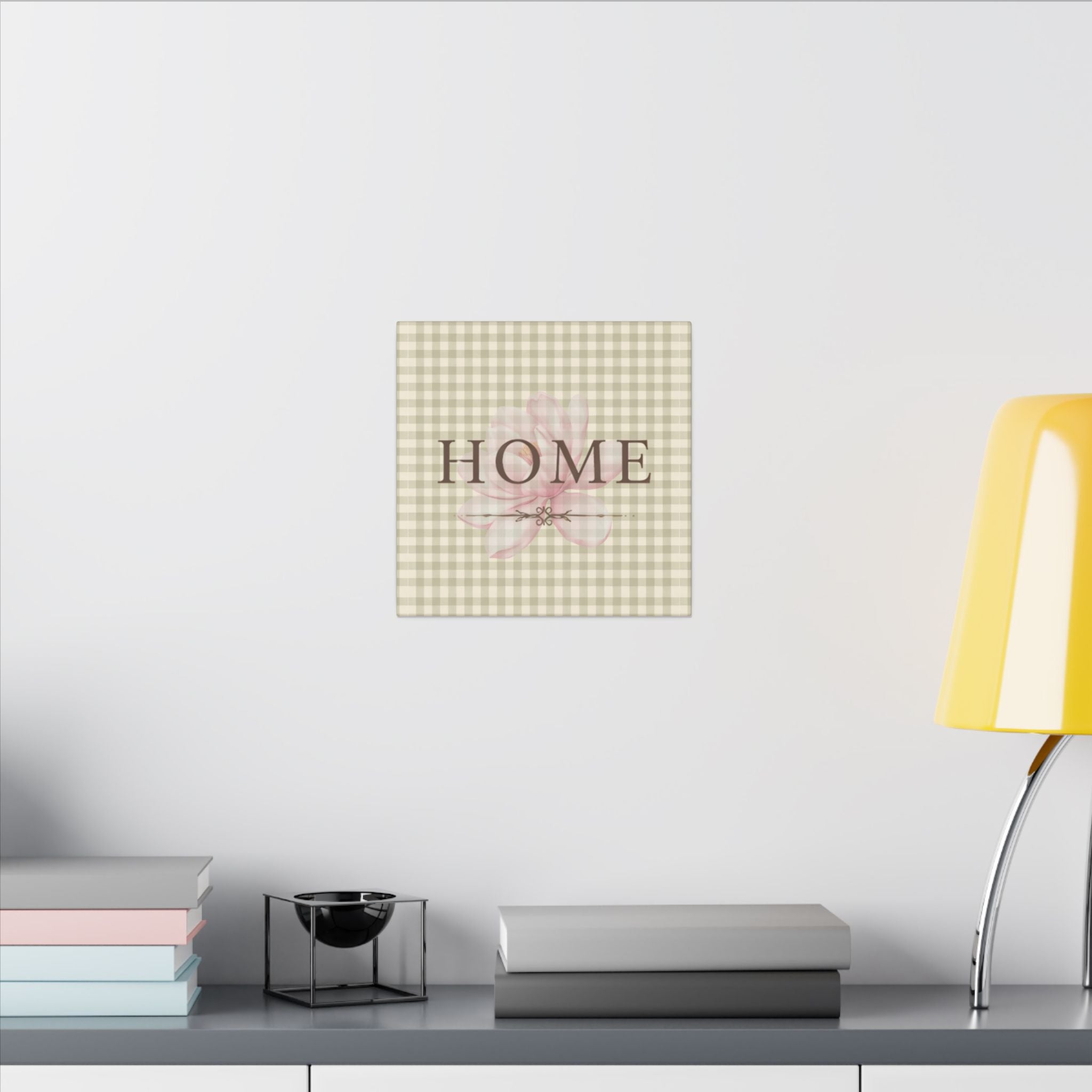Home Plaid Canvas Wall Art — Floral Gingham "HOME" Sign - Creations by Chris and Carlos