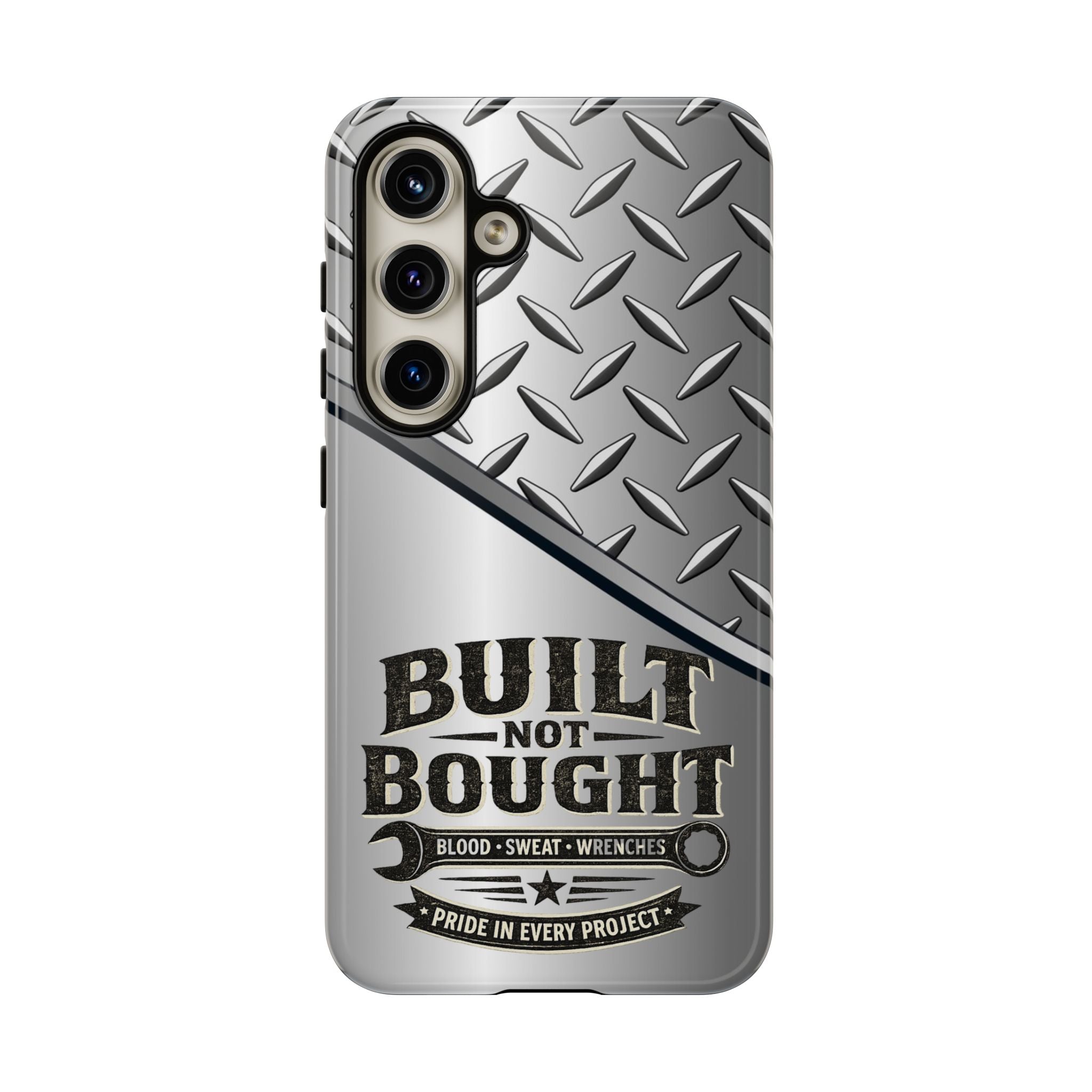 Built Not Bought Metal Diamond-Plate Phone Case — Rugged Tool Lover Gift - Creations by Chris and Carlos