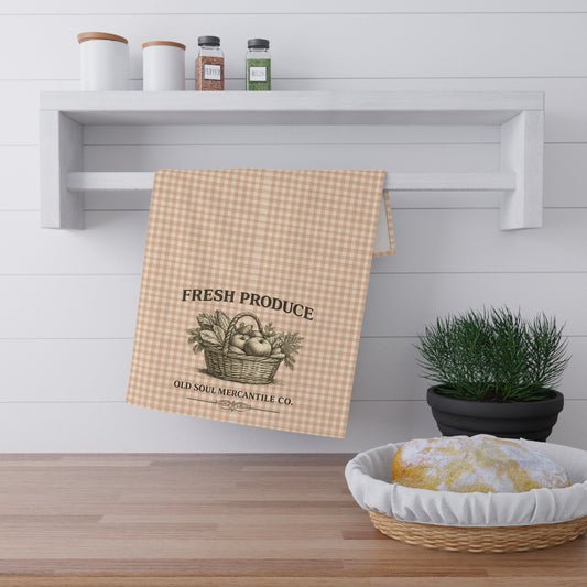 Fresh Produce Gingham Tea Towel – Vintage Farmhouse Cotton Kitchen Towel - Creations by Chris and Carlos