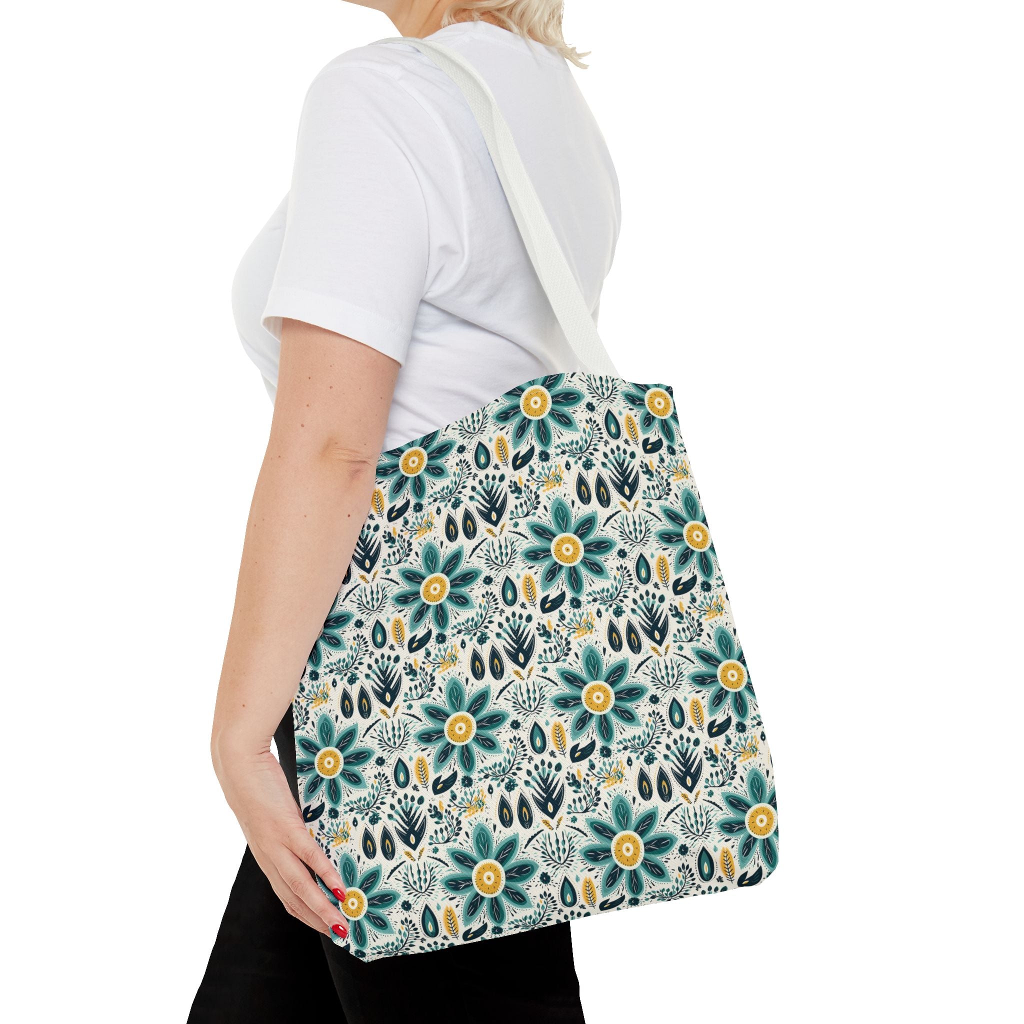 Sol y Alegría (Sun and Joy) Collection- Cactus Succulent Pattern Microfiber Blanket Soft Velveteen Throw for Home & Garden Lovers Floral Folk Art Tote Bag — Teal & Mustard All-Over Print - Creations by Chris and Carlos