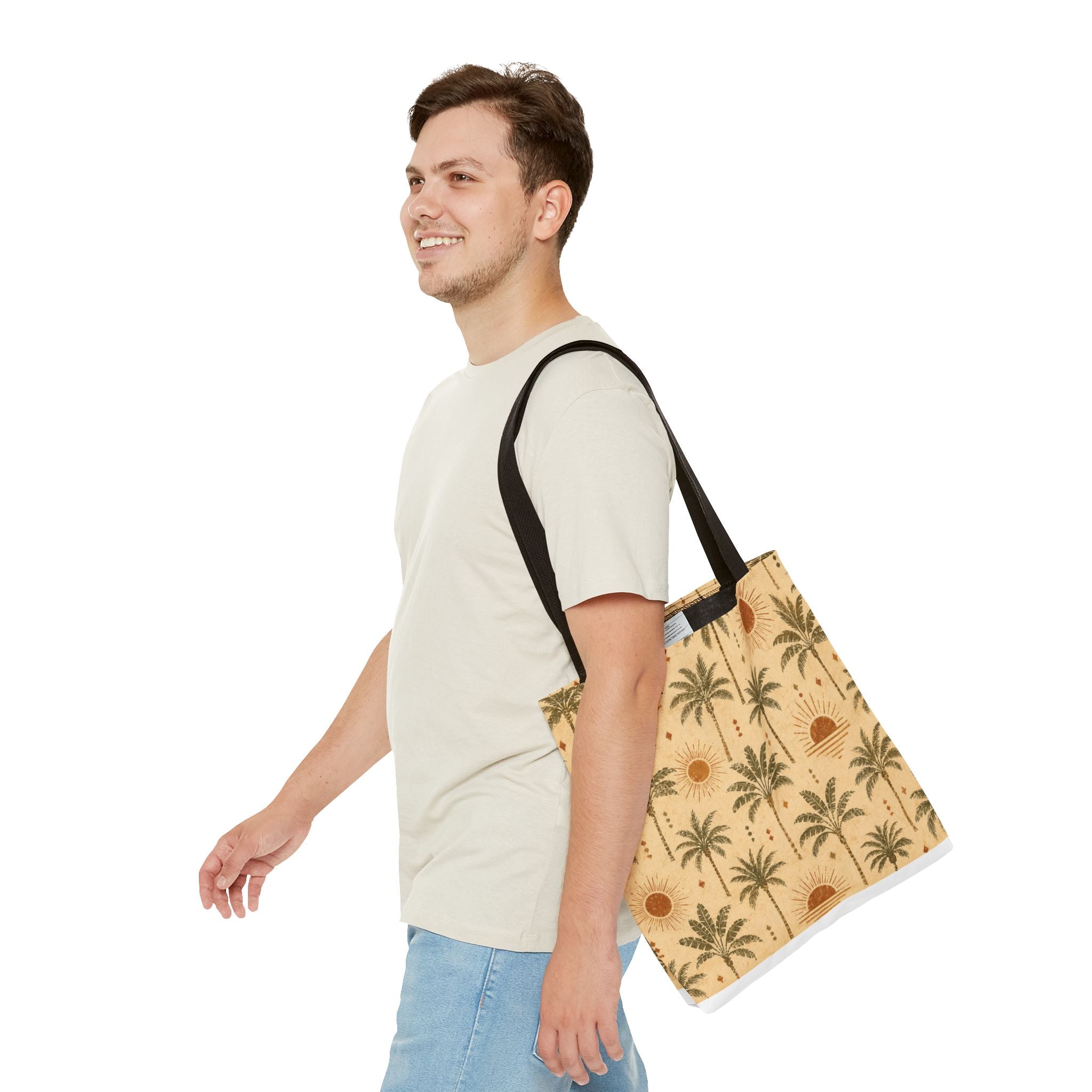 Palm Tree Sunset Tote Bag – Vintage Tropical Canvas Beach Shopper - Creations by Chris and Carlos
