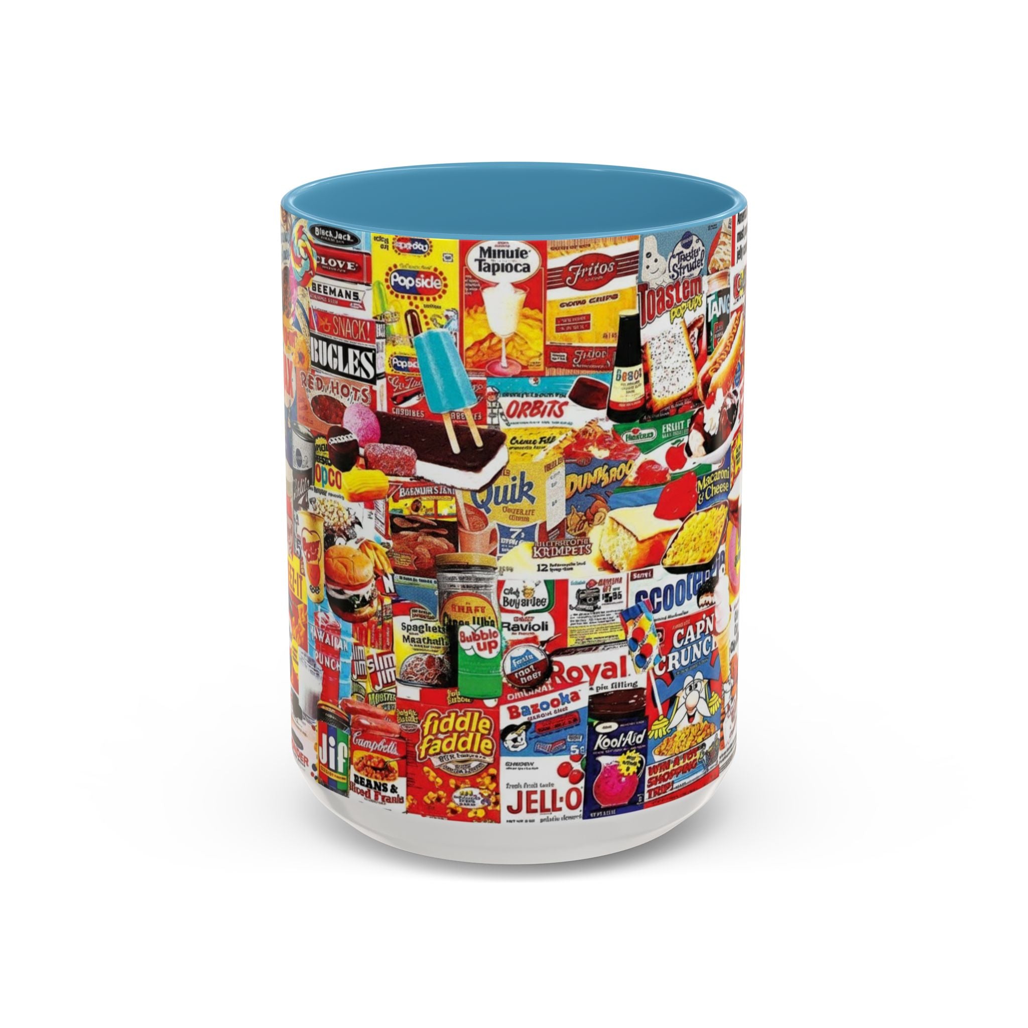 Retro Snack Collage Mug — Vintage Candy & Cereal Packaging Accent Coffee Mug - Creations by Chris and Carlos