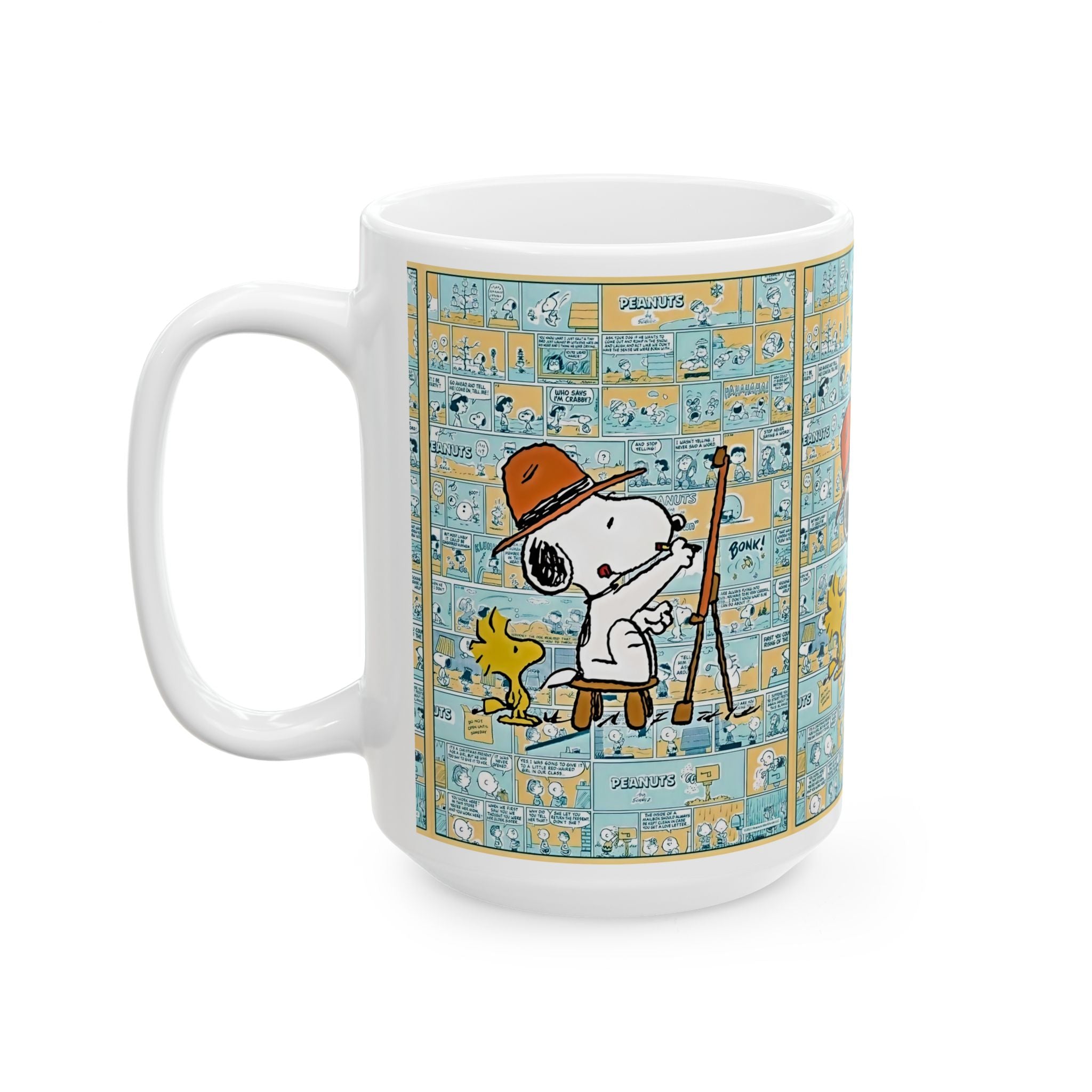 Peanuts Artist Snoopy & Woodstock Comic Strip Ceramic Mug (11oz, 15oz) - Creations by Chris and Carlos