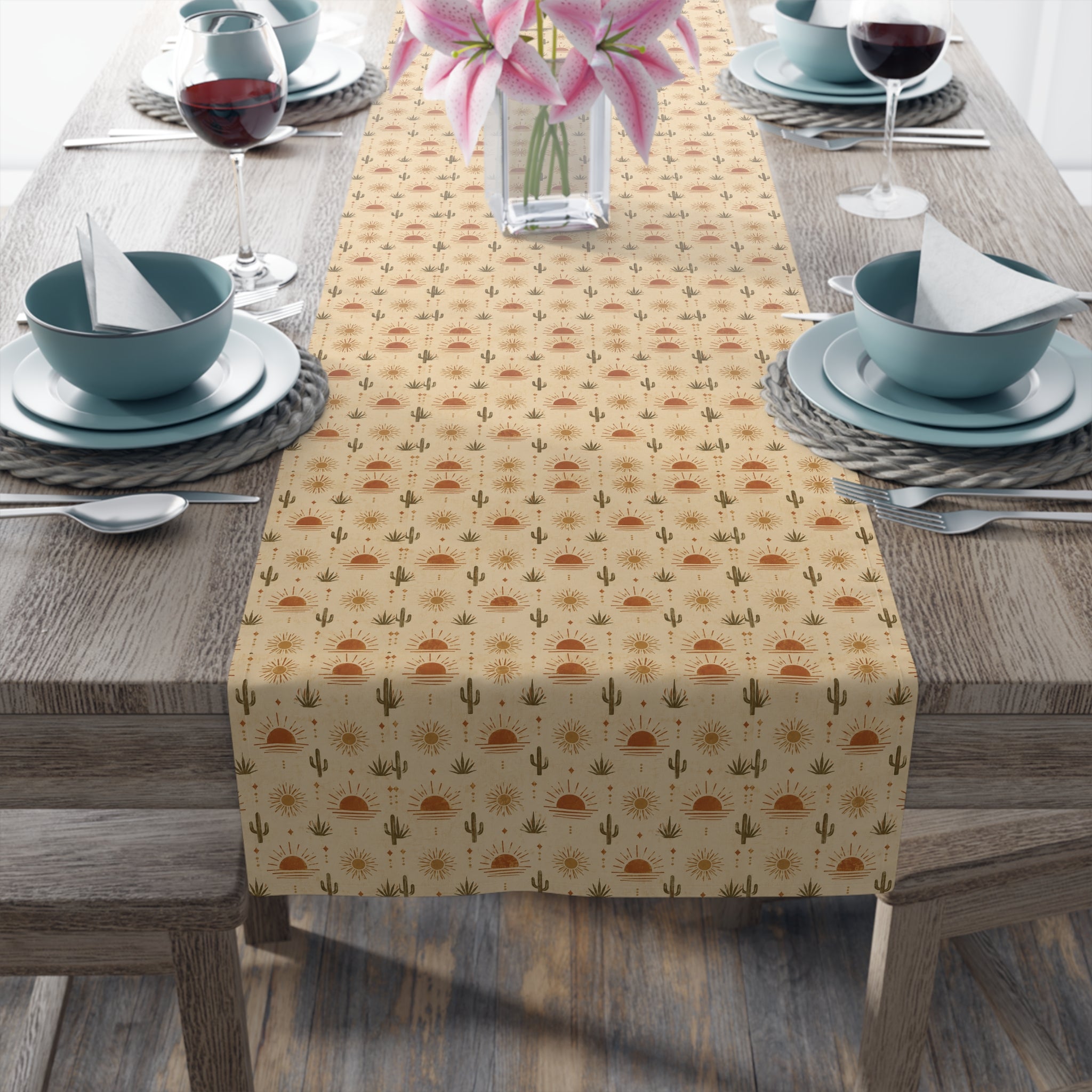 Autumn Harvest Table Runner - Fall Leaves & Pumpkins Cotton-Poly Dining Decor - Creations by Chris and Carlos