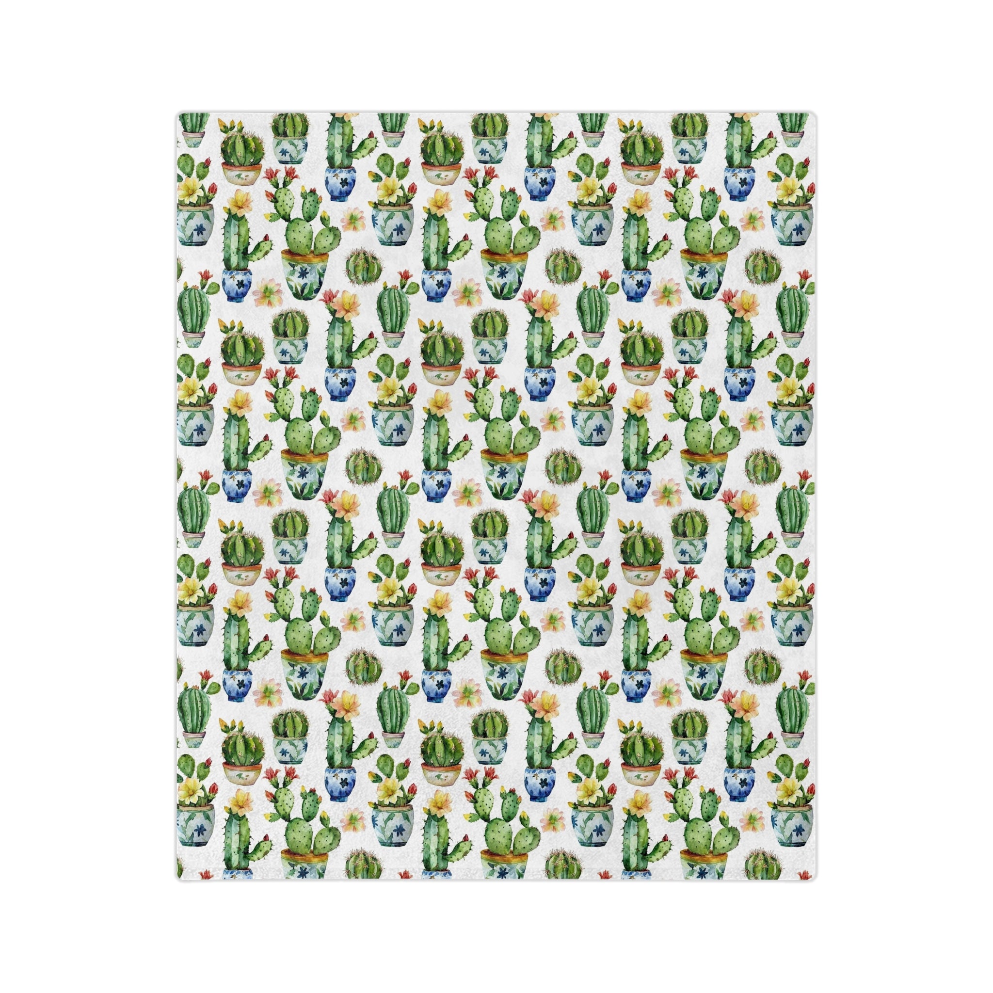 Sol y Alegría (Sun and Joy) Collection- Cactus Succulent Pattern Microfiber Blanket Soft Velveteen Throw for Home & Garden Lovers - Creations by Chris and Carlos