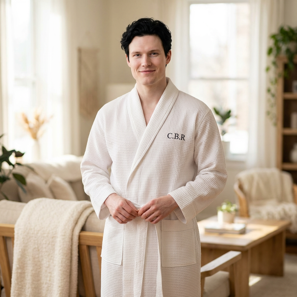 Embroidered Terry Shawl Robe — Cozy Spa Bathrobe with Monogram - Creations by Chris and Carlos