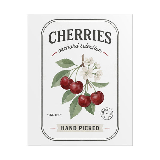 Cherry Orchard Poster — 'Cherries Hand Picked' Vintage Botanical Print - Creations by Chris and Carlos
