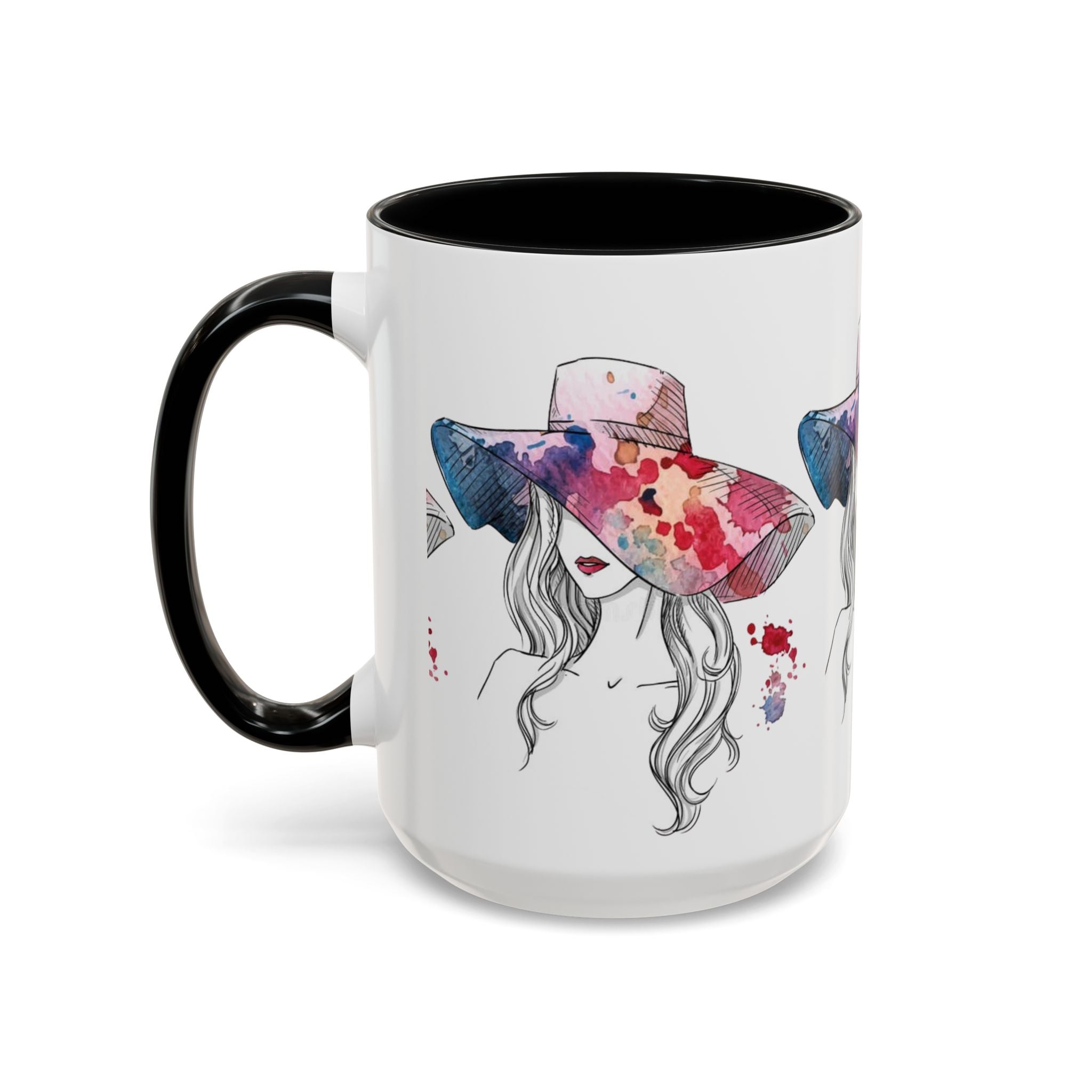 Watercolor Sun Hat Coffee Mug - Chic Fashion Illustration Accent Mug (11/15oz) - Creations by Chris and Carlos
