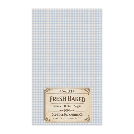 Fresh Baked Gingham Tea Towel — Vintage Bakery Label Cotton Kitchen Towel - Creations by Chris and Carlos