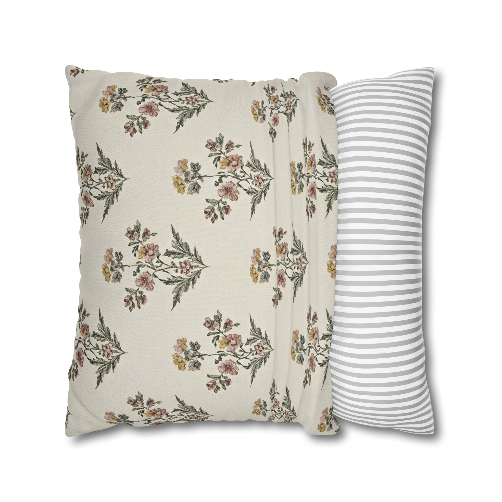 Briarwood Garden Floral Boho Square Pillowcase — Neutral Botanical Throw Pillow Cover - Creations by Chris and Carlos