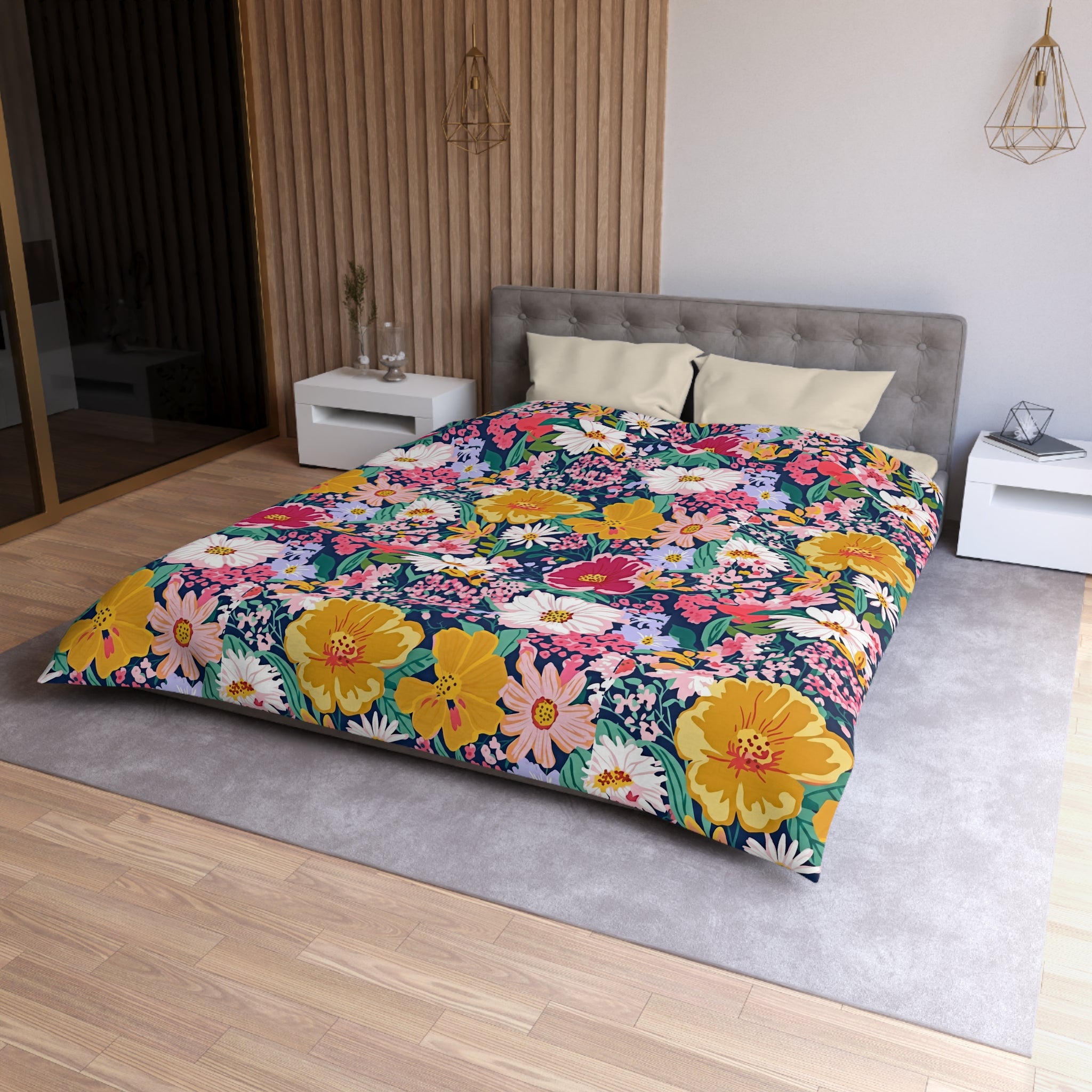 The Artisanal Flora Gallery Floral Duvet Cover — Bright Garden Bloom Microfiber Bedding - Creations by Chris and Carlos