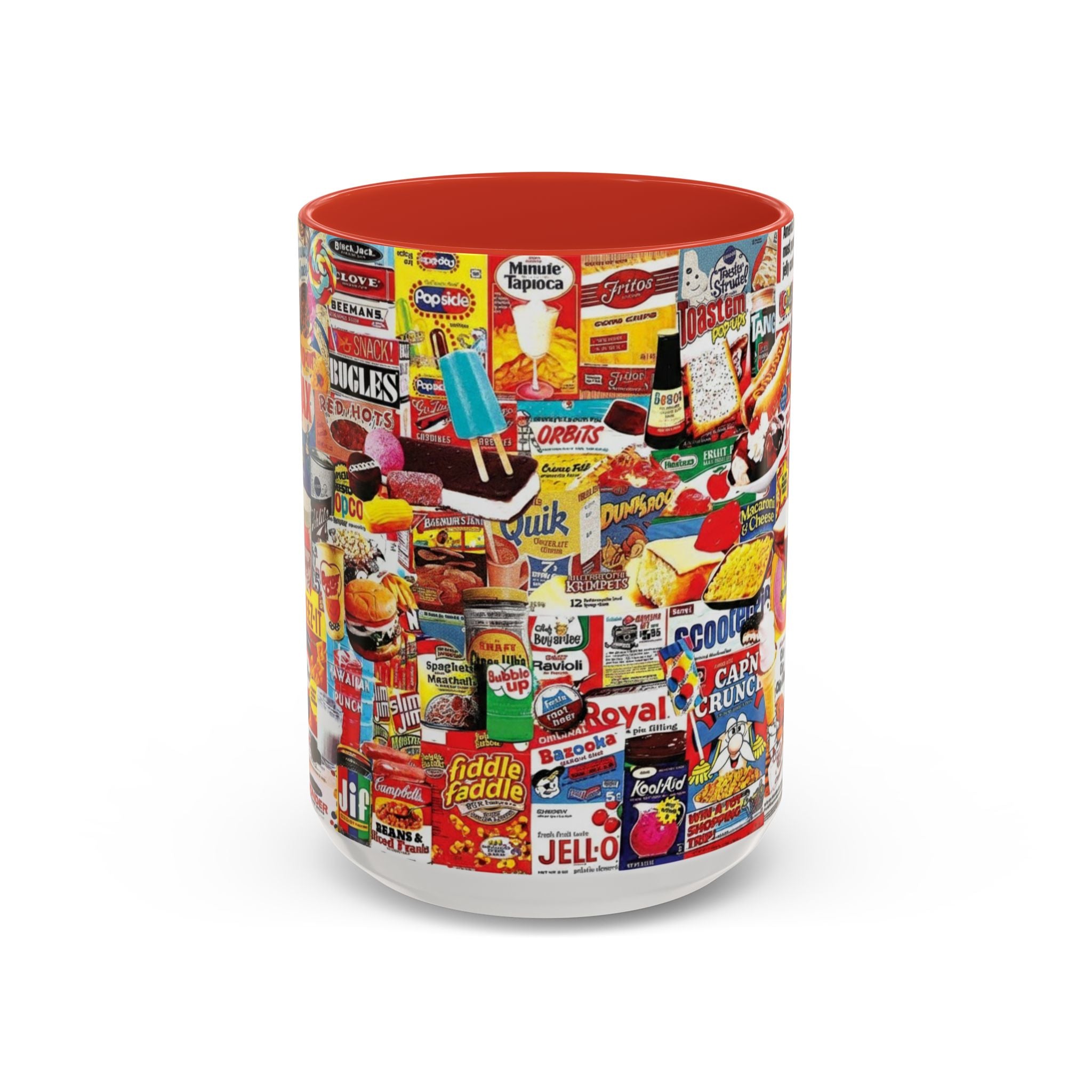 Retro Snack Collage Mug — Vintage Candy & Cereal Packaging Accent Coffee Mug - Creations by Chris and Carlos