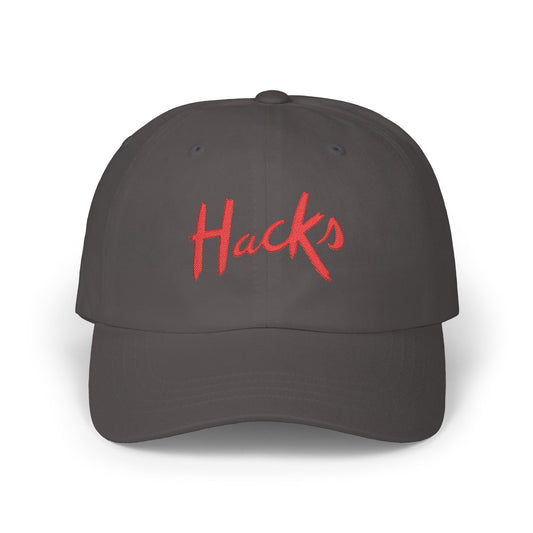 Dad Cap "Hacks" Embroidered Baseball Hat — Casual White Adjustable Hat - Creations by Chris and Carlos