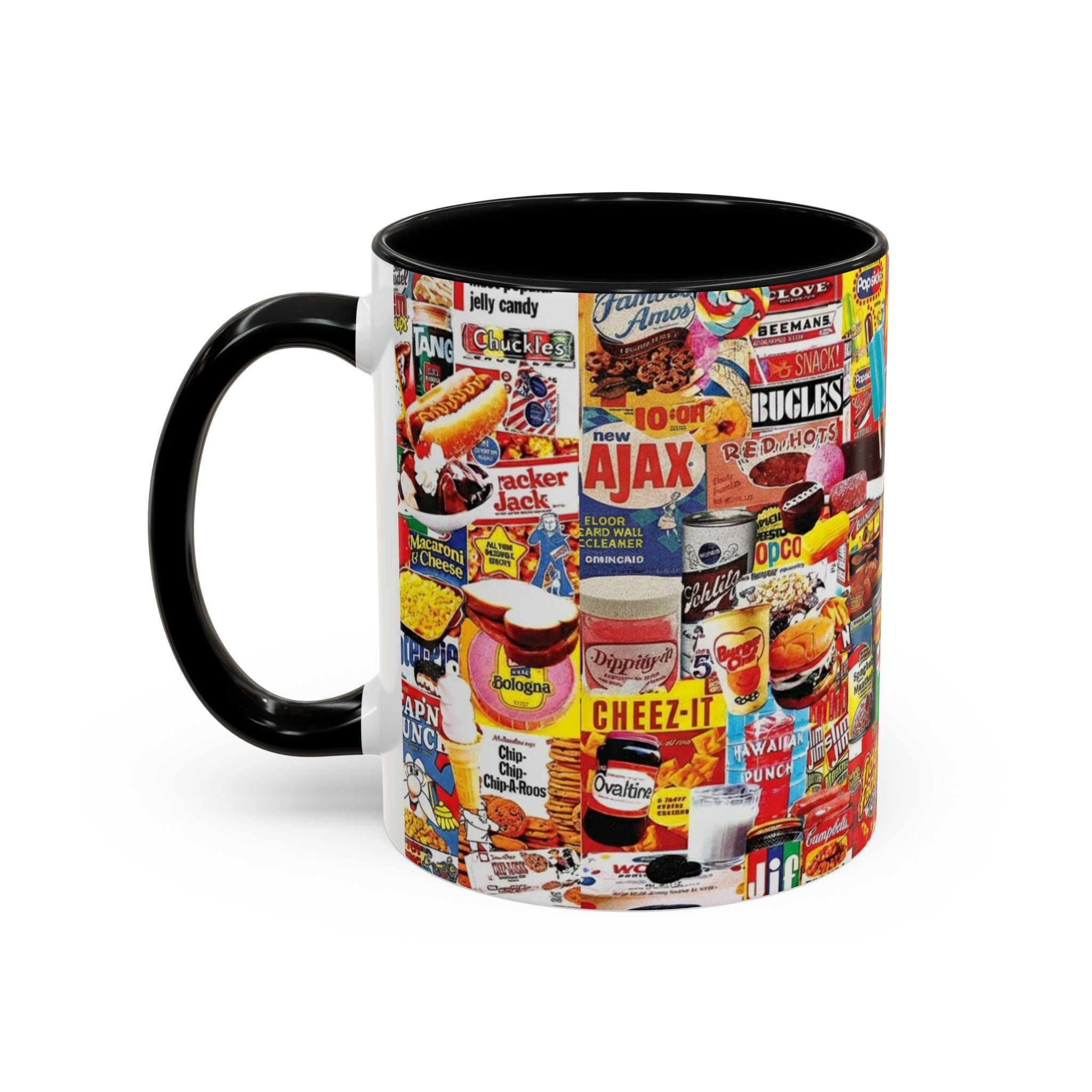 Retro Snack Collage Mug — Vintage Candy & Cereal Packaging Accent Coffee Mug - Creations by Chris and Carlos