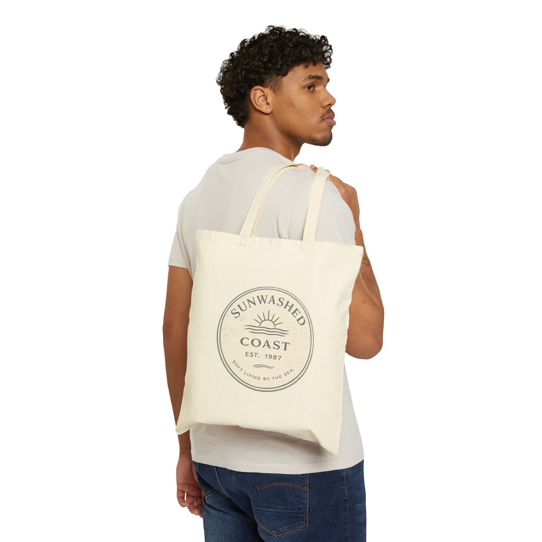 Coastal Sunwashed Tote Bag — "Sunwashed Coast" Canvas Market Tote - Creations by Chris and Carlos
