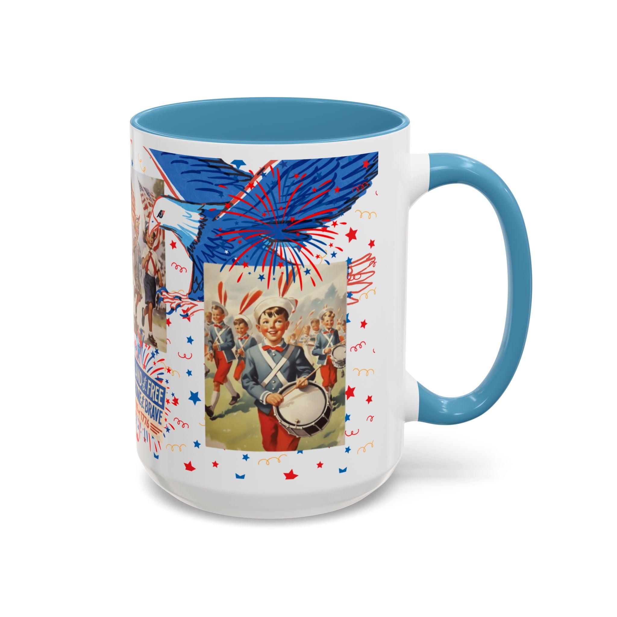 Patriotic Vintage 4th of July Accent Mug – 'Land of the Free, Home of the Brave' - Creations by Chris and Carlos