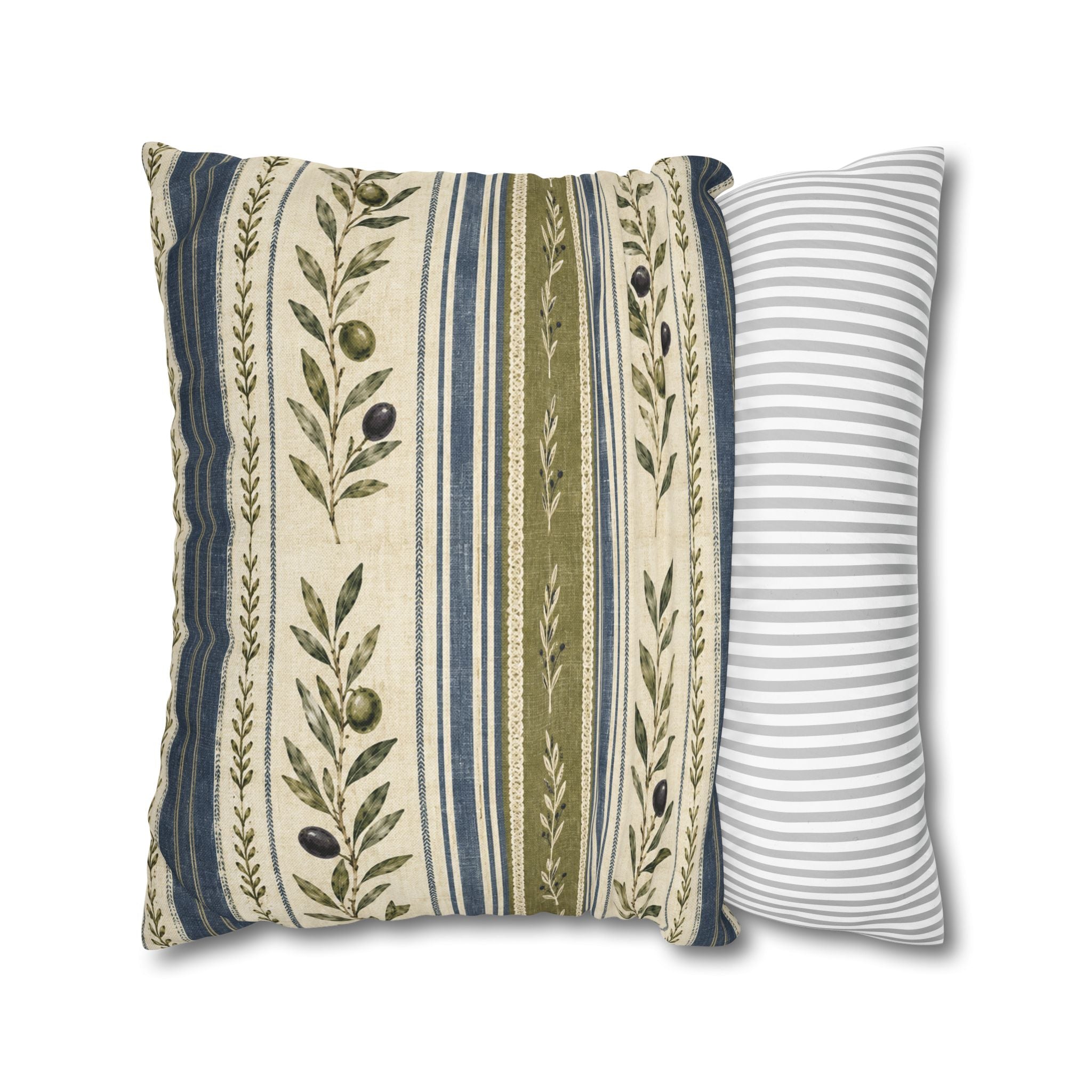 Olive & Navy Olive Branch Striped Throw Pillowcase - Creations by Chris and Carlos