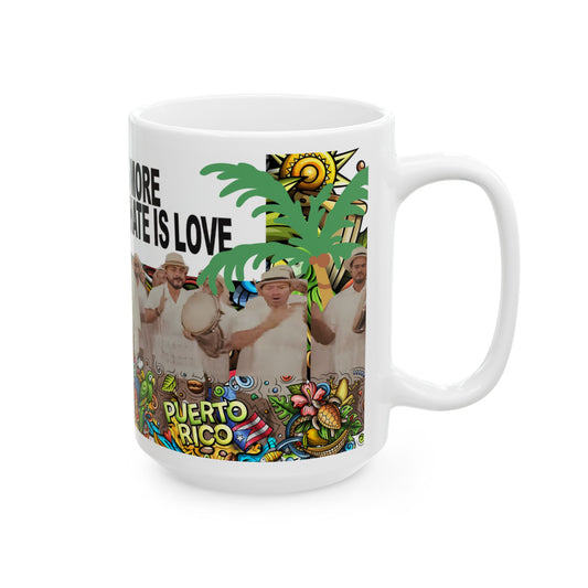 Inspirational Ceramic Mug — “The Only Thing More Powerful Than Hate Is Love” with Colorful Illustrations - Creations by Chris and Carlos