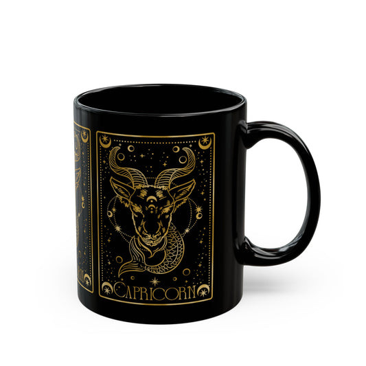 Capricorn Zodiac Black Mug — Gold Astrological Goat Design (11oz & 15oz) - Creations by Chris and Carlos