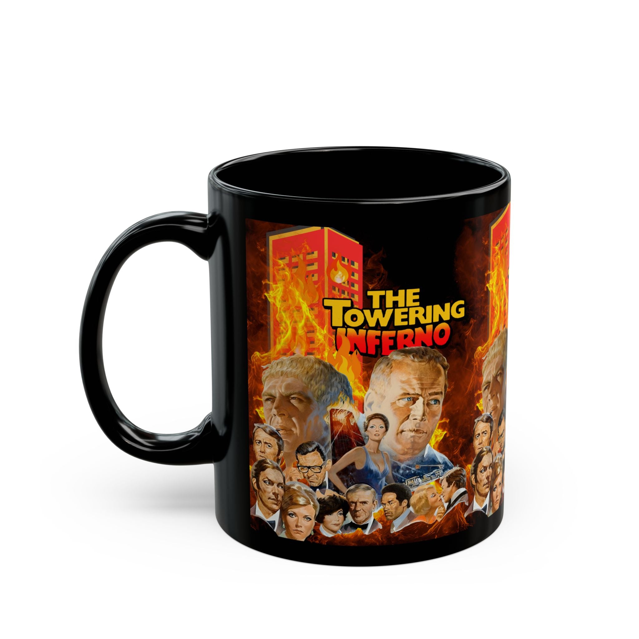 The Towering Inferno Movie Collage Mug — Retro Disaster Film Coffee Cup (11oz/15oz) - Creations by Chris and Carlos