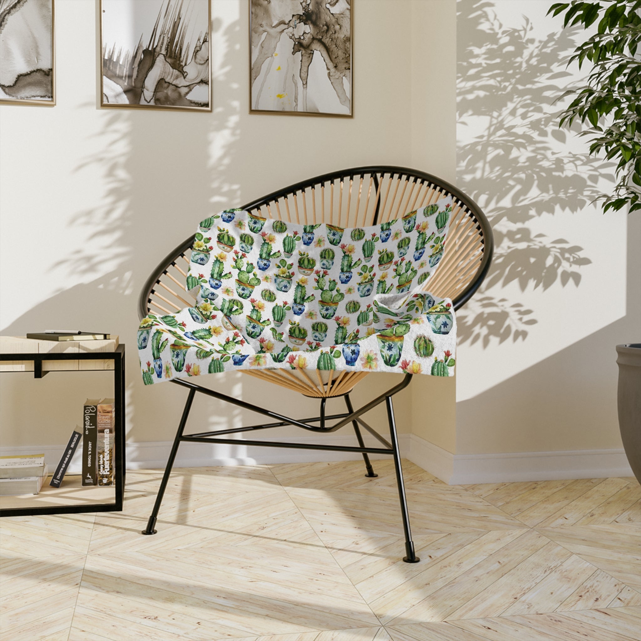 Sol y Alegría (Sun and Joy) Collection- Cactus Succulent Pattern Microfiber Blanket Soft Velveteen Throw for Home & Garden Lovers - Creations by Chris and Carlos
