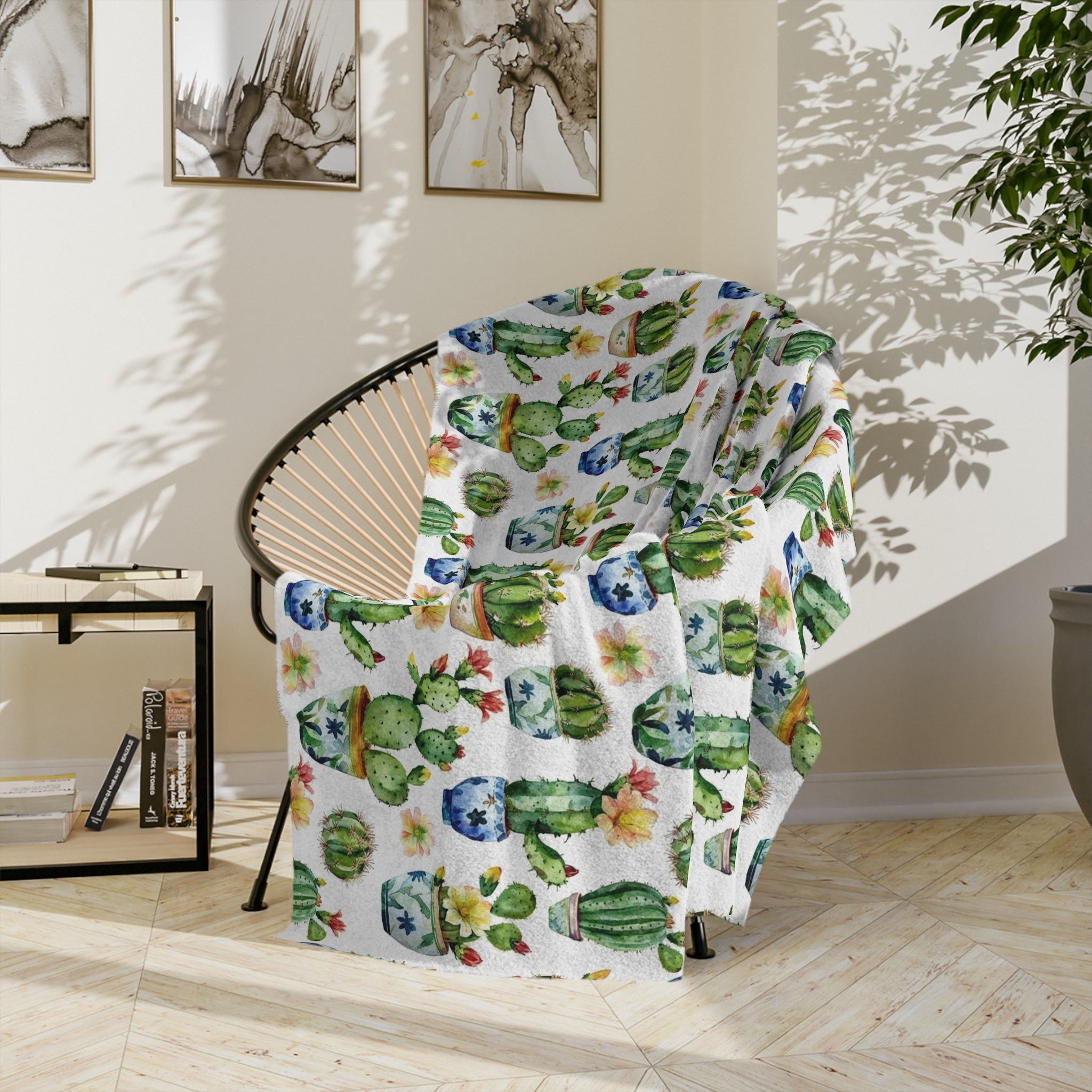 Sol y Alegría (Sun and Joy) Collection- Cactus Succulent Pattern Microfiber Blanket Soft Velveteen Throw for Home & Garden Lovers - Creations by Chris and Carlos