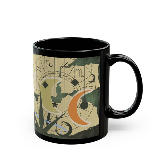Astrology Moon Phase Mug — Zodiac Symbols & Crescent Moon Black Coffee Cup - Creations by Chris and Carlos