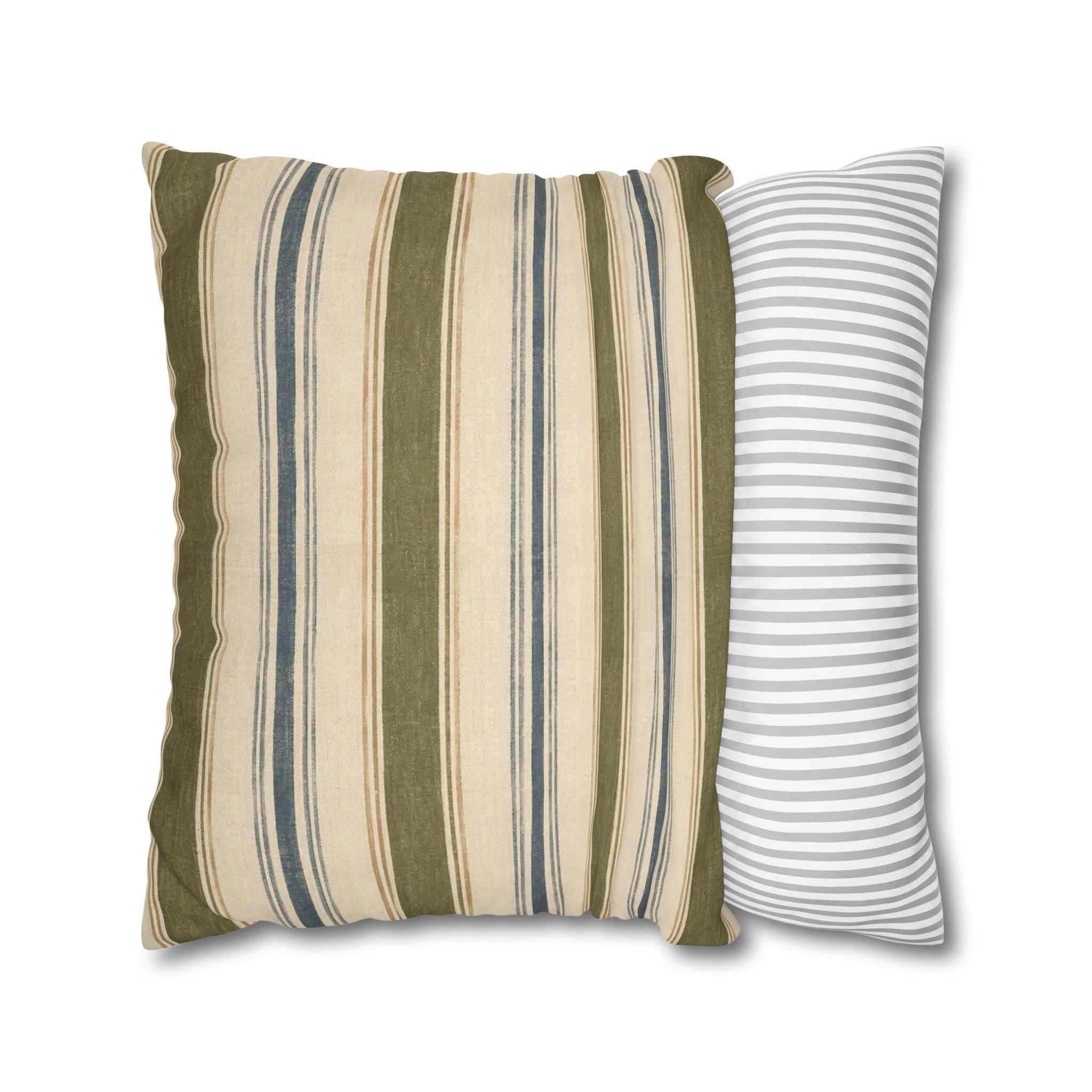 Striped Green Blue Throw Pillowcase — Coastal Farmhouse Square Accent Pillow Cover - Creations by Chris and Carlos