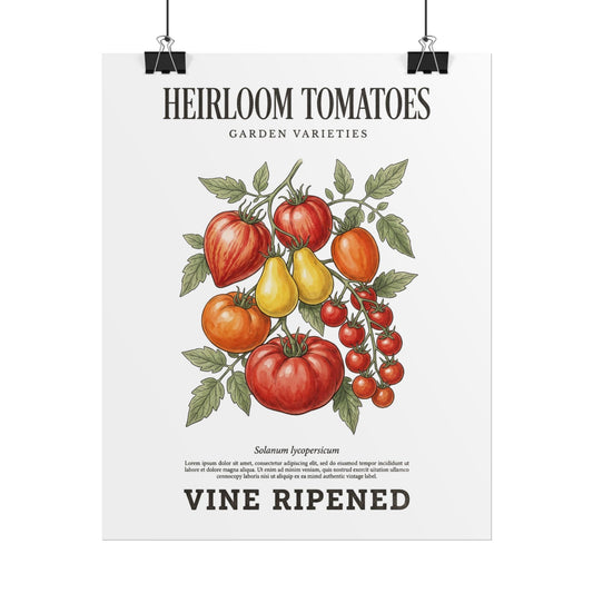 Heirloom Tomatoes Poster — Vintage Botanical Kitchen Wall Art ("Vine Ripened") - Creations by Chris and Carlos