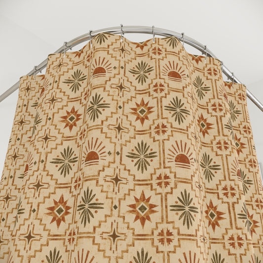Vintage Tile Pattern Shower Curtain — Rustic Boho Bathroom Decor - Creations by Chris and Carlos