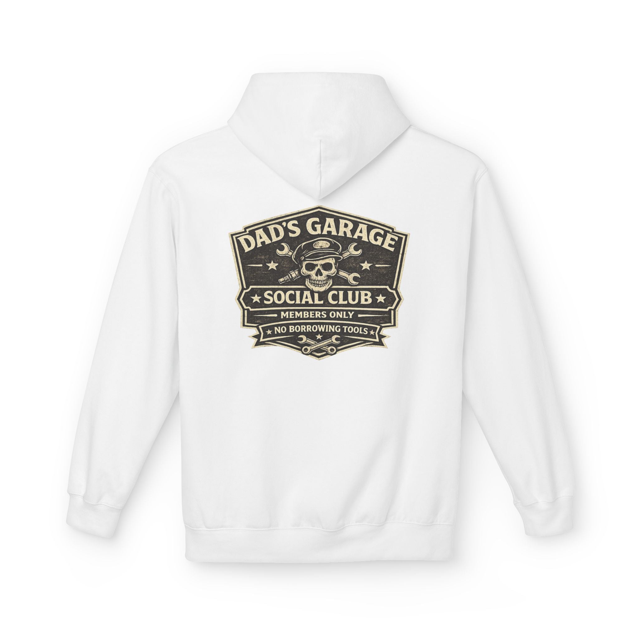 Dad’s Garage Social Club Hoodie — 'No Borrowing Tools' Mechanics Pullover - Creations by Chris and Carlos