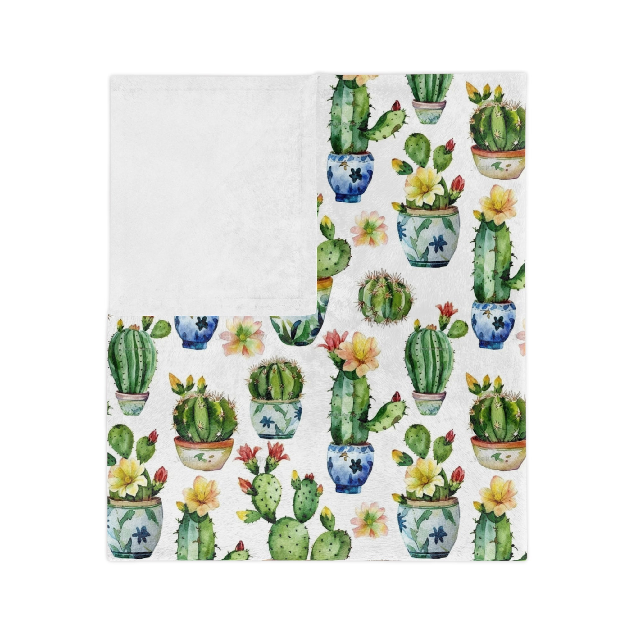 Sol y Alegría (Sun and Joy) Collection- Cactus Succulent Pattern Microfiber Blanket Soft Velveteen Throw for Home & Garden Lovers - Creations by Chris and Carlos