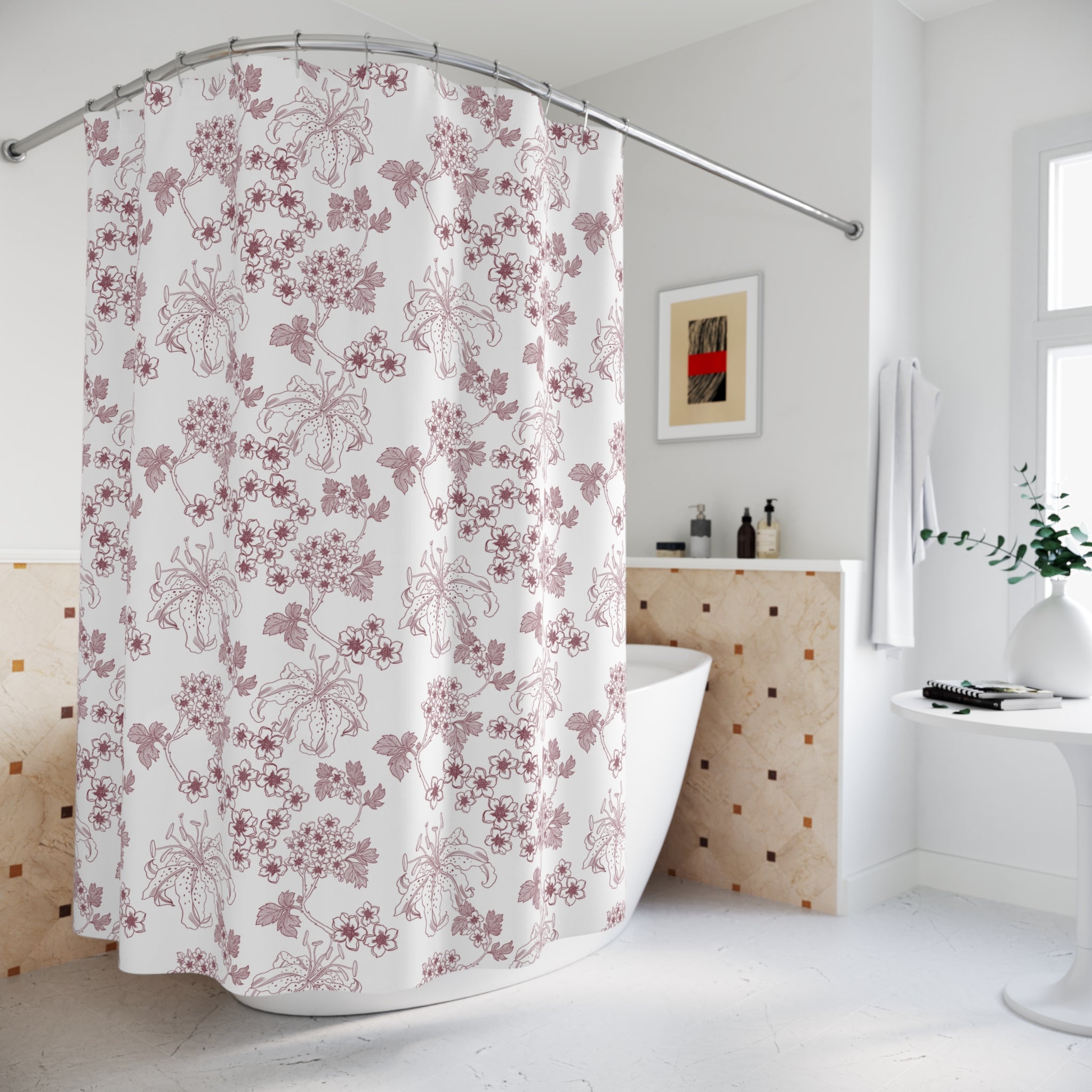 Whispers of Toile- Vintage Floral Shower Curtain, Elegant Bathroom Decor, Botanical Print, Home & Living Accessories, Gift for Housewarming - Creations by Chris and Carlos