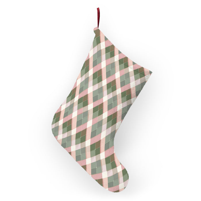 Yuletide Wonder- Elegant Argyle Christmas Stocking, Cozy Holiday Decor, Festive Gift, Personalized Stocking, Winter Season Decoration