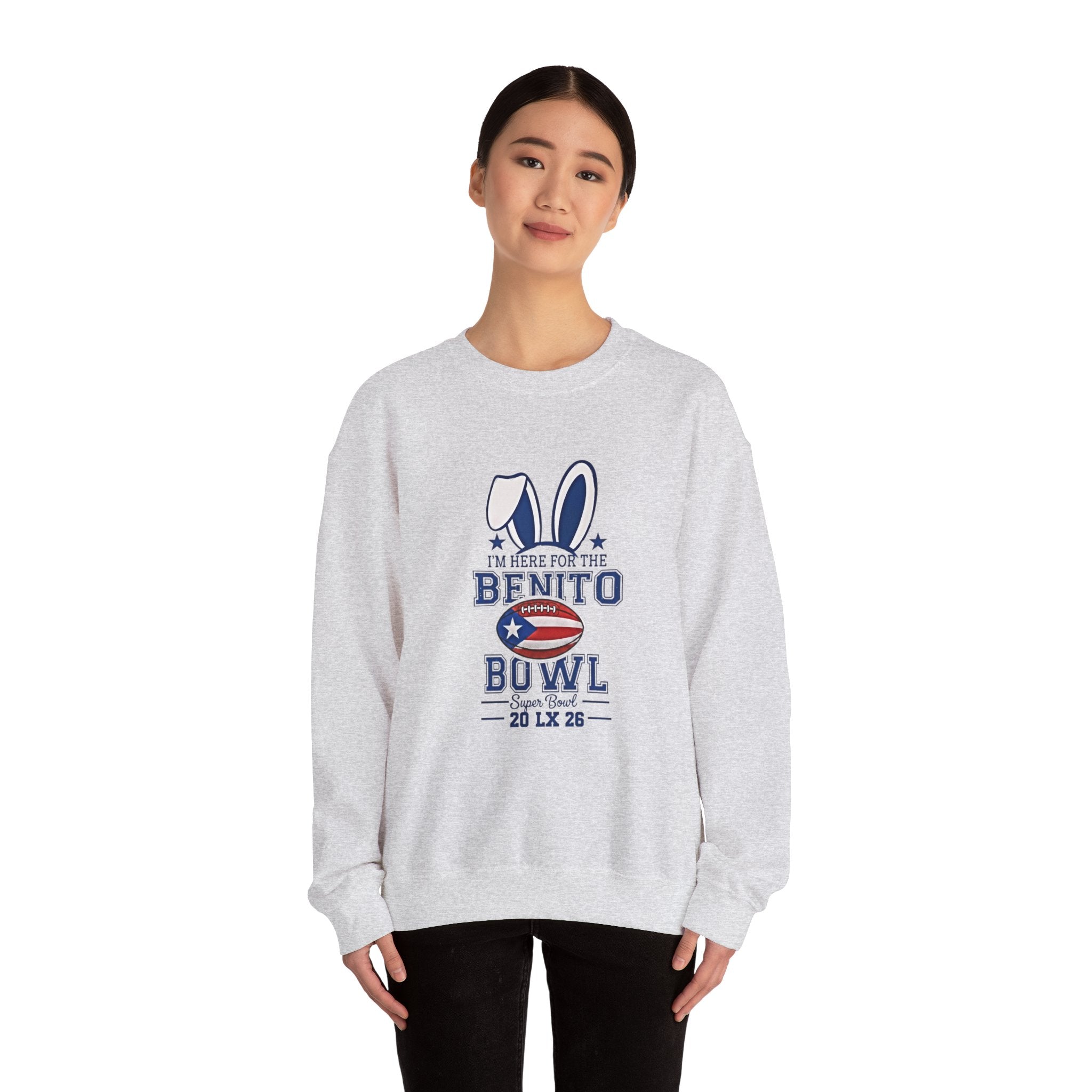 Benito Bowl Crewneck Sweatshirt – Patriotic Football Bunny Design - Creations by Chris and Carlos