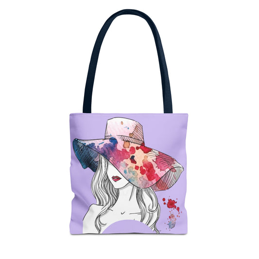 Floral Watercolor Sunhat Tote Bag — Fashionable Illustrated Woman Beach Tote - Creations by Chris and Carlos