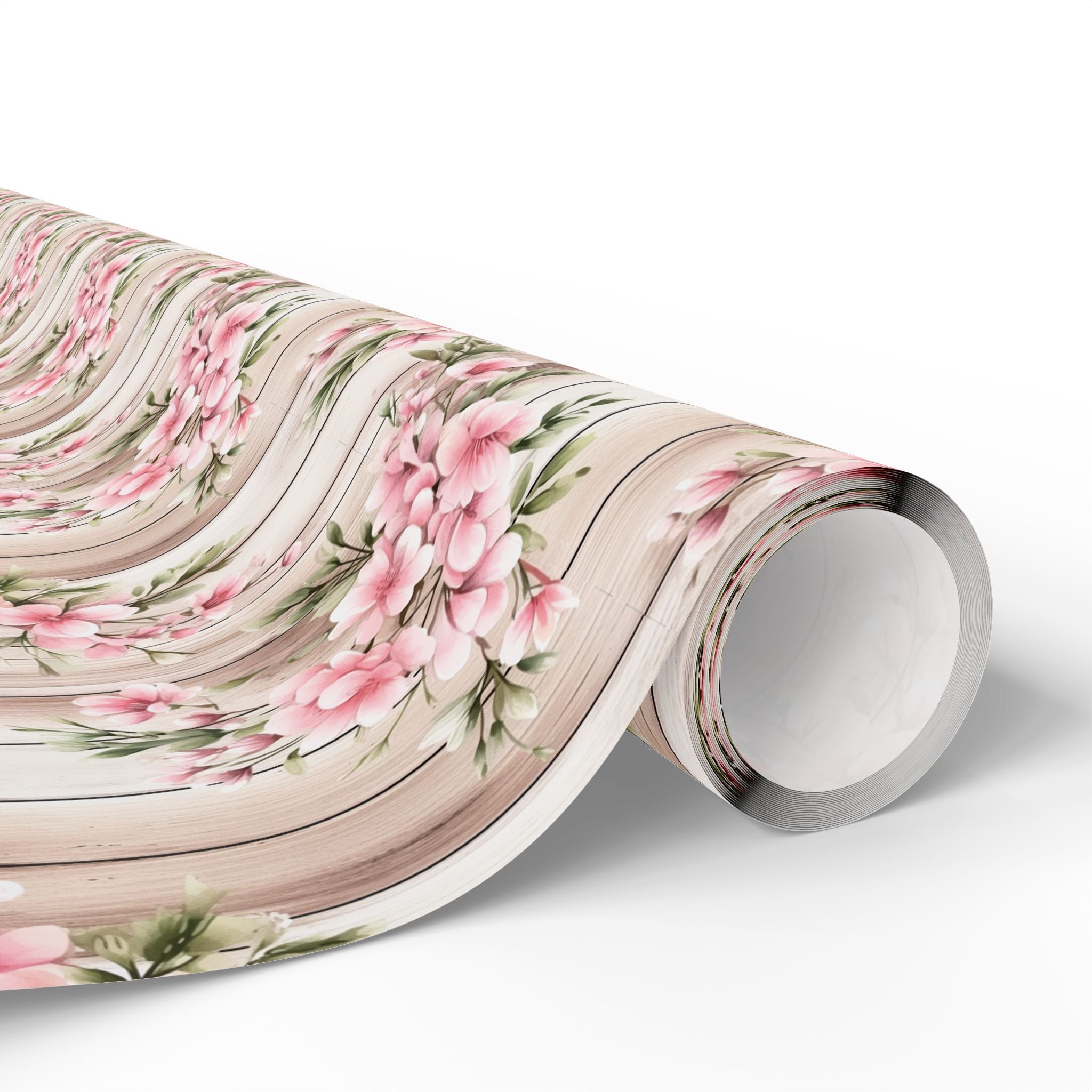 Easter Floral Woodgrain Wrapping Paper Roll — Pink Cherry Blossom Gift Wrap - Creations by Chris and Carlos