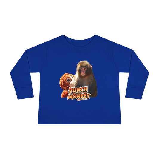 Punch Monkey Toddler Long Sleeve Tee Cute Monkey & Plush Character Shirt for Kids - Creations by Chris and Carlos