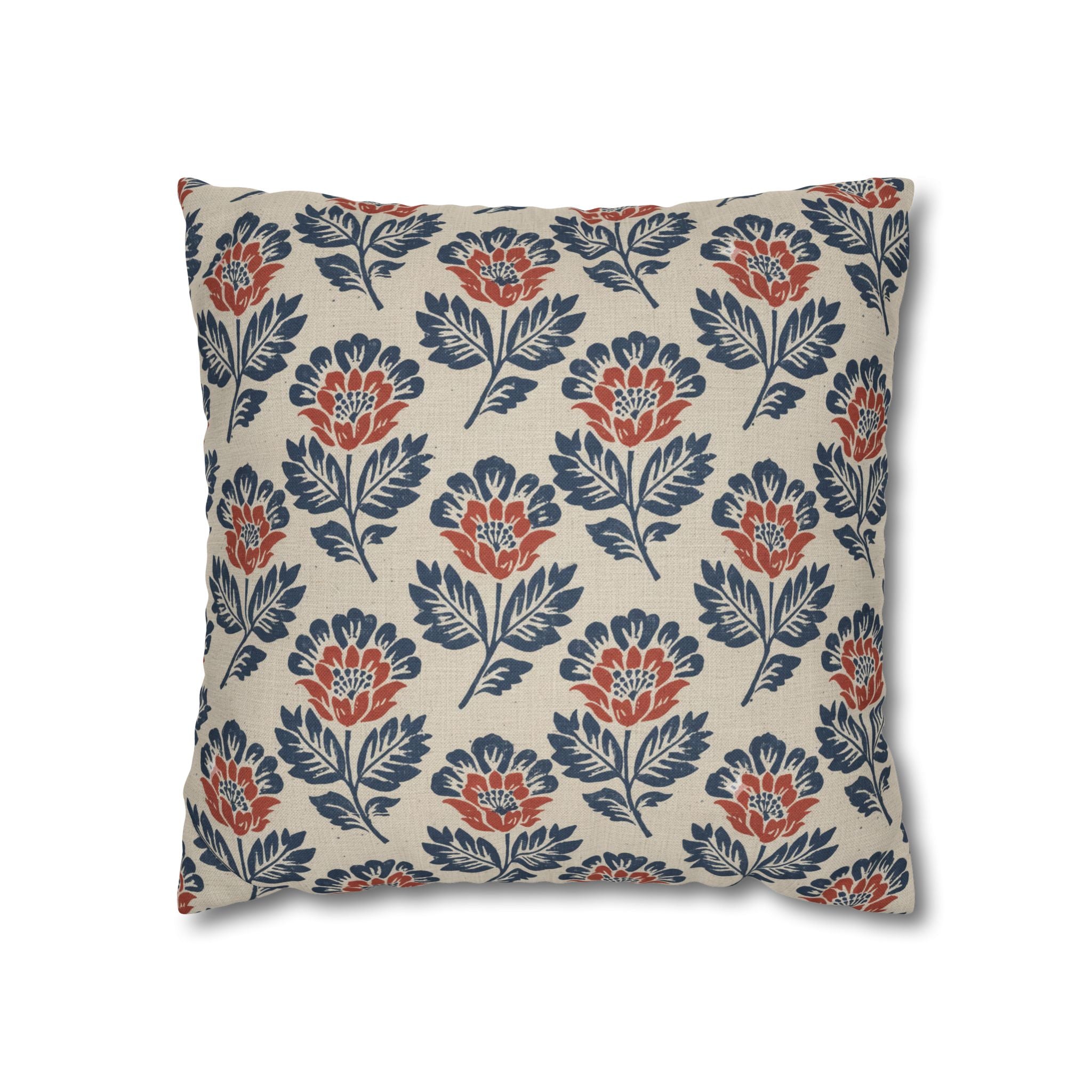 Plumstead Manor Floral Block Print Decorative Pillowcase — Navy & Terracotta Garden Pattern - Creations by Chris and Carlos