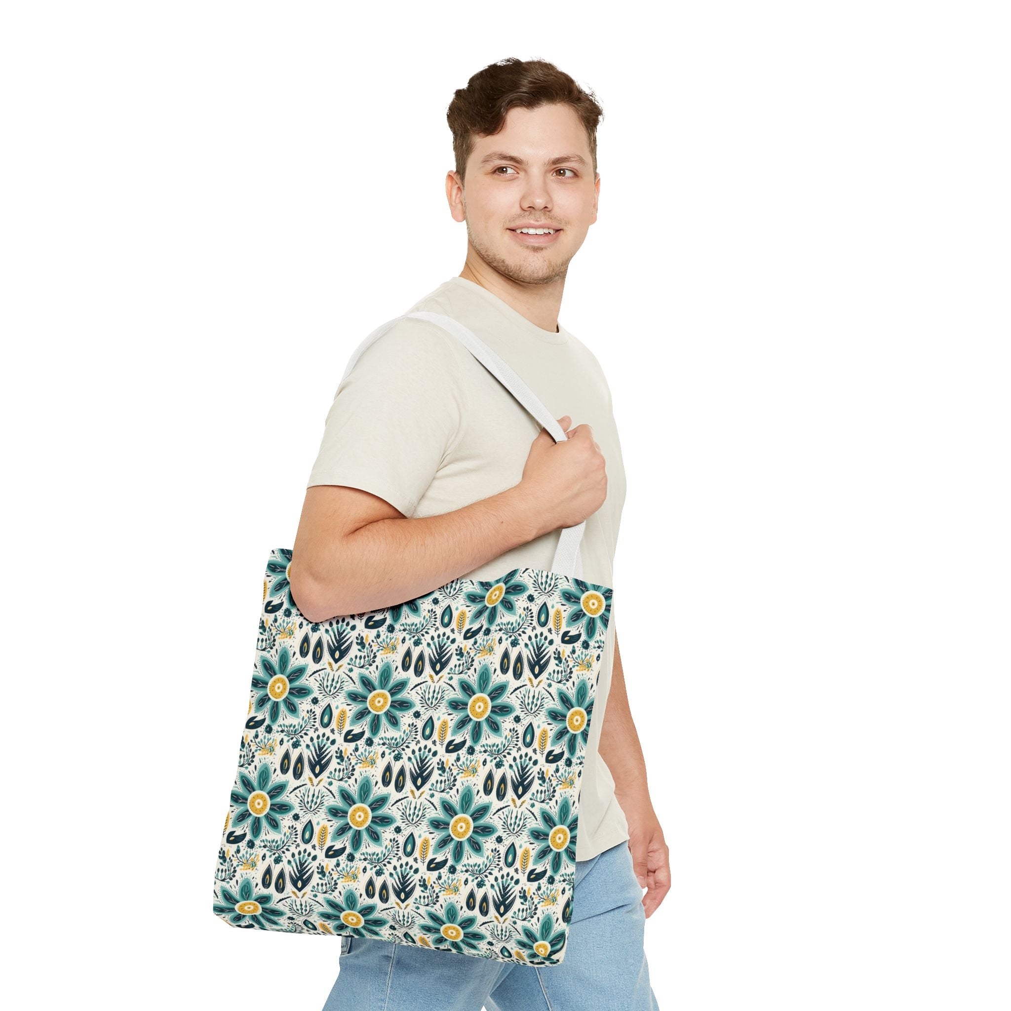 Sol y Alegría (Sun and Joy) Collection- Cactus Succulent Pattern Microfiber Blanket Soft Velveteen Throw for Home & Garden Lovers Floral Folk Art Tote Bag — Teal & Mustard All-Over Print - Creations by Chris and Carlos