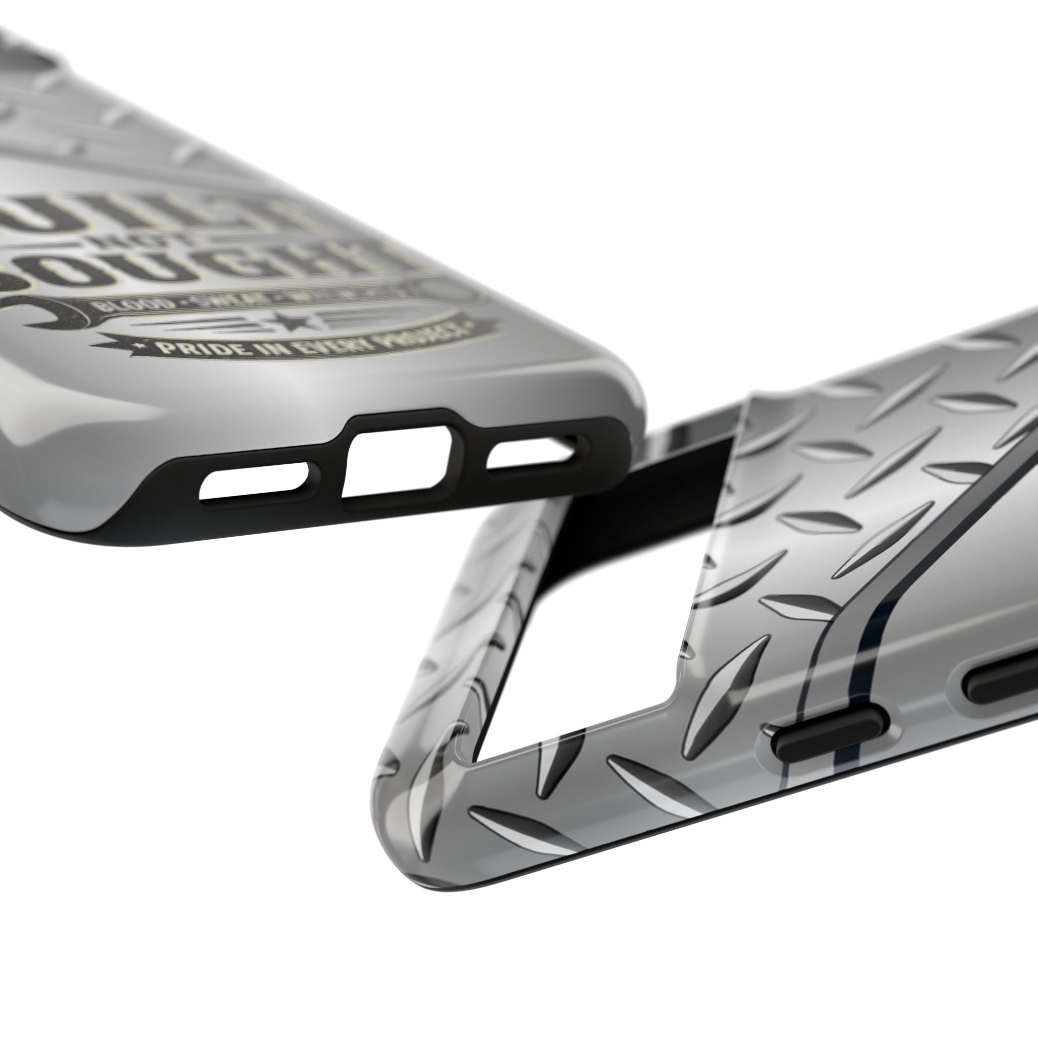 Built Not Bought Metal Diamond-Plate Phone Case — Rugged Tool Lover Gift - Creations by Chris and Carlos