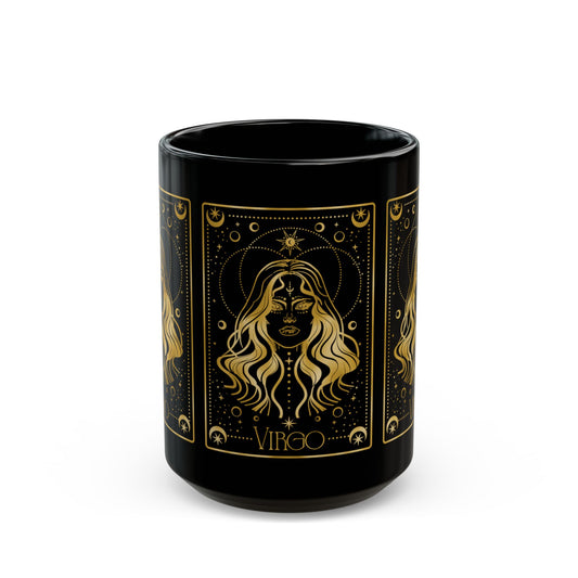 Virgo Zodiac Black Mug — Gold Astrological Design (11oz, 15oz) - Creations by Chris and Carlos