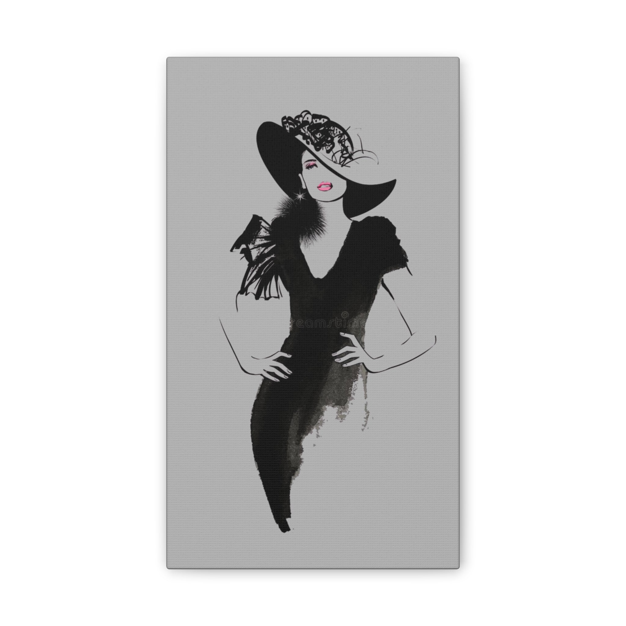 Fashion Illustration Canvas Wall Art — Elegant Lady in Black Hat - Creations by Chris and Carlos