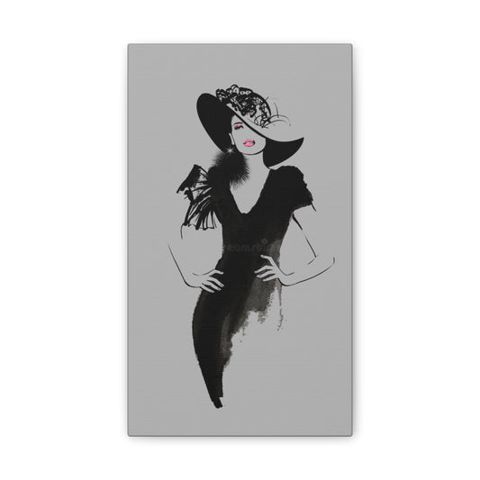 Fashion Illustration Canvas Wall Art — Elegant Lady in Black Hat - Creations by Chris and Carlos