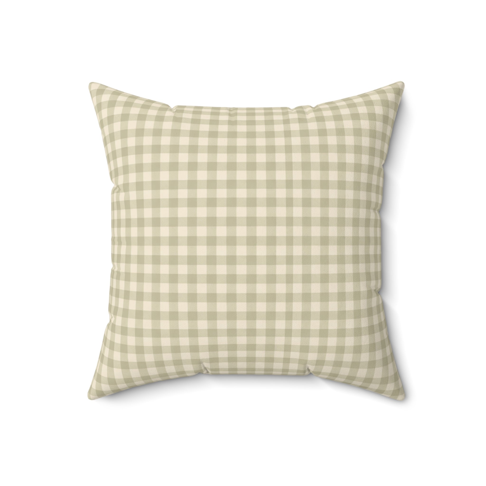 Gingham Faux Suede Square Pillow — Light Sage Check Decorative Throw Pillow - Creations by Chris and Carlos
