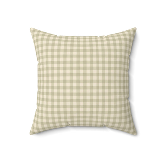 Gingham Faux Suede Square Pillow — Light Sage Check Decorative Throw Pillow - Creations by Chris and Carlos