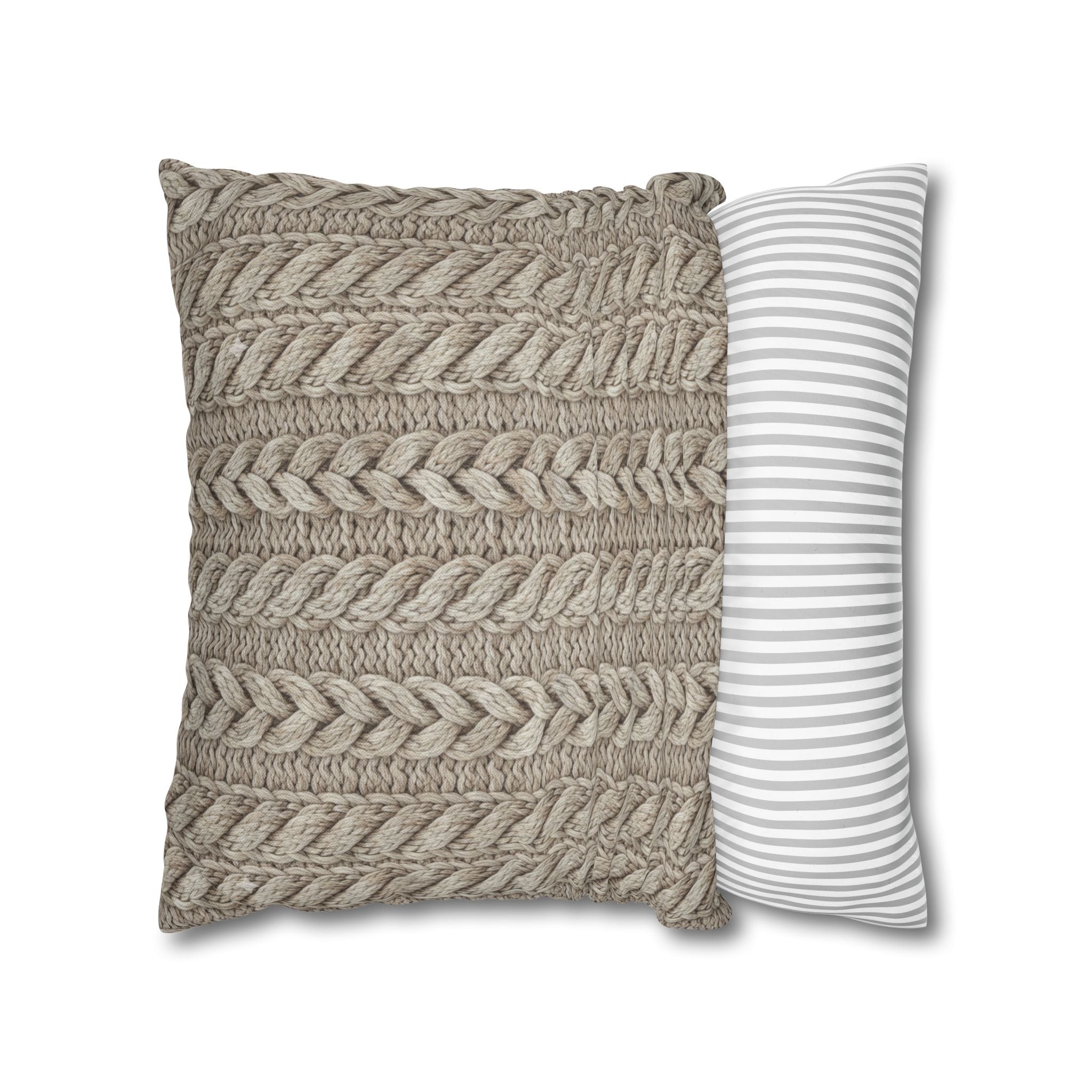 Plumstead Manor Cozy Cable Knit Decorative Pillowcase — Neutral Beige Square Throw Pillow Cover - Creations by Chris and Carlos