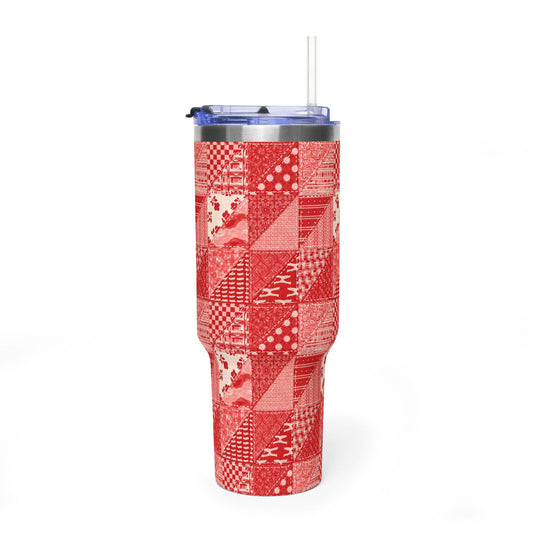 40oz Red Patchwork Quilted Vacuum Tumbler — Insulated Travel Mug - Creations by Chris and Carlos